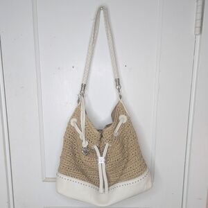 Brighton "Sierra" Large Woven Jute & Leather Hobo Bag Shoulder Bag